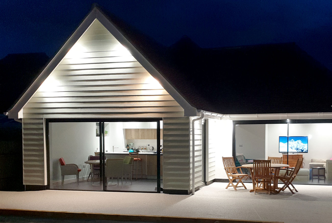 lloyds building felixstowe bungalow at night